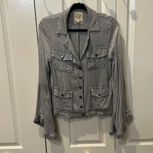 Chaser Grey Crop Bell Sleeve Utility Jacket Medium